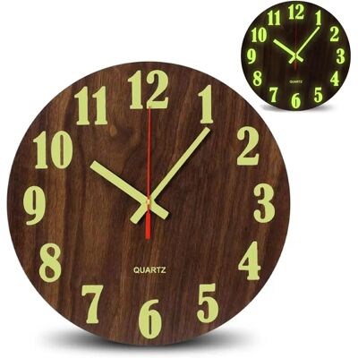 Horloge Murale en Bois Fishtec avec Nombres Lumineux - Silencieuse - Publicité Horloge Murale en Bois Fishtec avec Nombres Lumineux - Silencieuse - Publicité