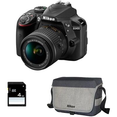 Kit de Cámara Nikon D3400 Negra con 18-55mm y Tarjeta SD de 8GB Kit de Cámara Nikon D3400 Negra con 18-55mm y Tarjeta SD de 8GB