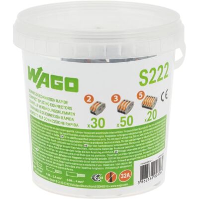 Bornes de connexion rapide Wago S222 - 100 pcs - 32A - Publicité Bornes de connexion rapide Wago S222 - 100 pcs - 32A - Publicité