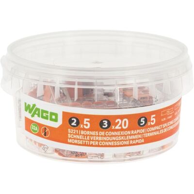Wago S221 Bloco de bornes - 30 conectores, 2-5 entradas Wago S221 Bloco de bornes - 30 conectores, 2-5 entradas