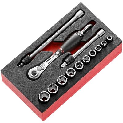 Facom 13-teiliges Steckschlüssel-Set - 1/4" Quadrat - Sechskantkopf - 5,5-14mm Facom 13-teiliges Steckschlüssel-Set - 1/4" Quadrat - Sechskantkopf - 5,5-14mm