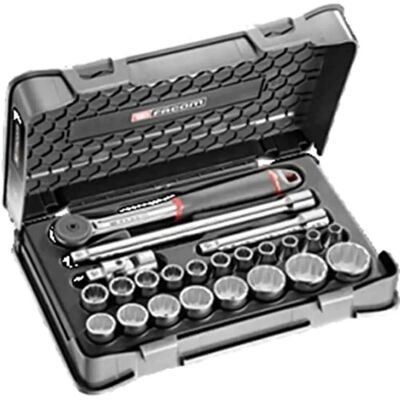Facom Modèle S.161b Coffret de 19 douilles métriques - 1/2" - Publicité Facom Modèle S.161b Coffret de 19 douilles métriques - 1/2" - Publicité