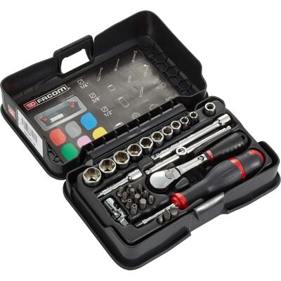 Facom Set da 31 pezzi con bussole metriche a 6 facce Facom Set da 31 pezzi con bussole metriche a 6 facce
