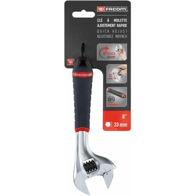 Facom 101.G 8" Verstellbarer Schraubenschlüssel - Chrom, Zweimaterialgriff, Schnelleinstellung Facom 101.G 8" Verstellbarer Schraubenschlüssel - Chrom, Zweimaterialgriff, Schnelleinstellung