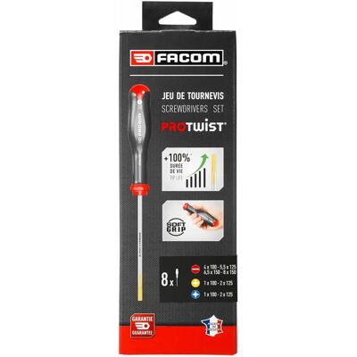 Ensemble de tournevis Facom Protwist - Ergonomique, Revêtement en Zinc Doré, 8 Pièces Ensemble de tournevis Facom Protwist - Ergonomique, Revêtement en Zinc Doré, 8 Pièces