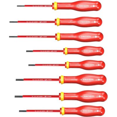 Facom Modello ATD.J8VE Set di Cacciaviti Isolati - 8 Pezzi, 1000V Facom Modello ATD.J8VE Set di Cacciaviti Isolati - 8 Pezzi, 1000V