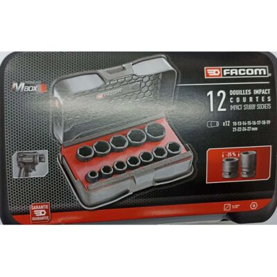 Facom Steckschlüssel-Set - 12 Stück, 1/2 Zoll, Chrom-Molybdän-Stahl - Impact-Werkzeuge Facom Steckschlüssel-Set - 12 Stück, 1/2 Zoll, Chrom-Molybdän-Stahl - Impact-Werkzeuge