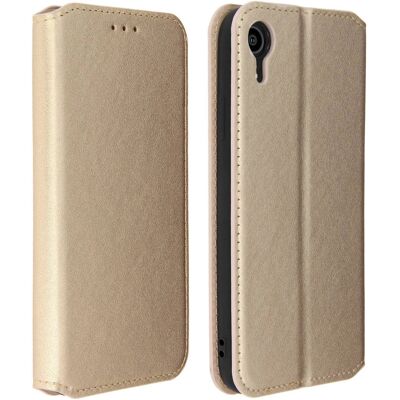 Funda Flip Dorada para iPhone XR con soporte para tarjetas y video Funda Flip Dorada para iPhone XR con soporte para tarjetas y video
