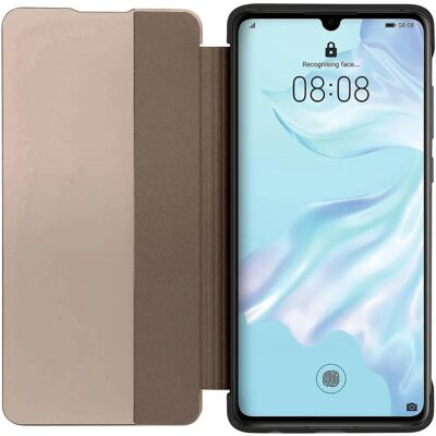 Étui folio Avizar Huawei P30 - Fenêtre, Support, Or - Publicité Étui folio Avizar Huawei P30 - Fenêtre, Support, Or - Publicité