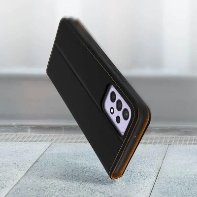 Funda folio de cuero para Galaxy A72 con soporte de vídeo negro Funda folio de cuero para Galaxy A72 con soporte de vídeo negro