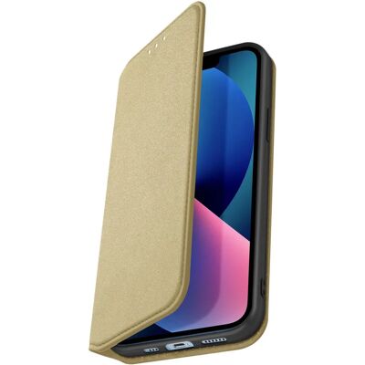 Étui folio doré pour iPhone 13 avec porte-cartes et support - Publicité Étui folio doré pour iPhone 13 avec porte-cartes et support - Publicité