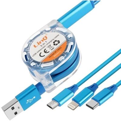 Câble USB rétractable universel LinQ - 1m - Bleu - Câble USB - Publicité Câble USB rétractable universel LinQ - 1m - Bleu - Câble USB - Publicité