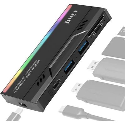 LinQ USB Hub with NVMe M.2 SSD, 2 USB, SD/microSD reader - Black LinQ USB Hub with NVMe M.2 SSD, 2 USB, SD/microSD reader - Black