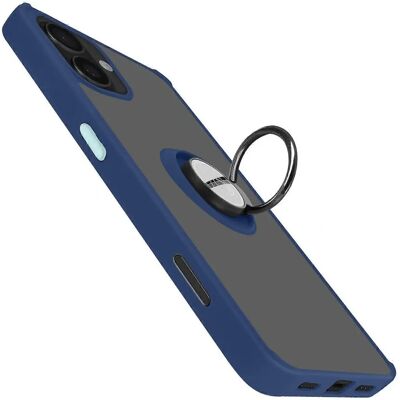 Coque antichocs bleu foncé pour iPhone 16 avec support anneau métallique - Étui - Publicité Coque antichocs bleu foncé pour iPhone 16 avec support anneau métallique - Étui - Publicité