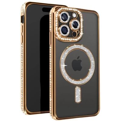 Avizar Diamantcover til iPhone 15 Pro Max - Guld, Strass, MagSafe Avizar Diamantcover til iPhone 15 Pro Max - Guld, Strass, MagSafe