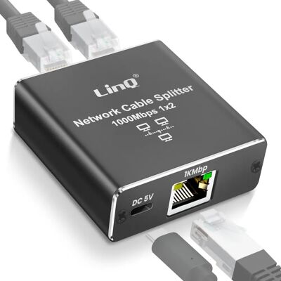 LinQ RJ45 Gigabit Ethernet Duplicator - Ethernet Splitter - 1000 Mbps - Black LinQ RJ45 Gigabit Ethernet Duplicator - Ethernet Splitter - 1000 Mbps - Black