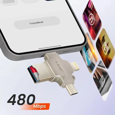 Lecteur Micro-SD OTG LinQ - Micro-SD, USB-C, Micro-USB, Lightning - Publicité Lecteur Micro-SD OTG LinQ - Micro-SD, USB-C, Micro-USB, Lightning - Publicité