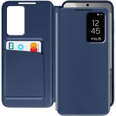 Étui en cuir Avizar pour Galaxy S24 S25 - Fenêtre, Bleu nuit - Publicité Étui en cuir Avizar pour Galaxy S24 S25 - Fenêtre, Bleu nuit - Publicité