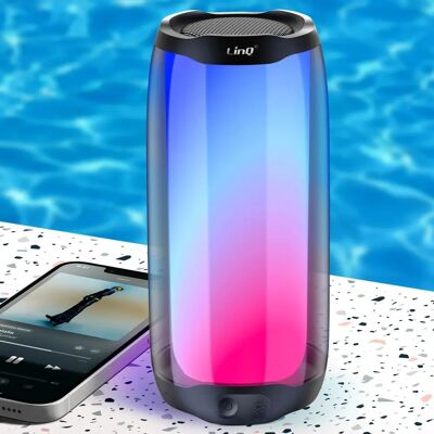LinQ Diffuseur LED Bluetooth RGB résistant à l’eau IPX6 Son puissant 8W - Publicité LinQ Diffuseur LED Bluetooth RGB résistant à l’eau IPX6 Son puissant 8W - Publicité