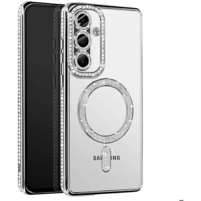 Avizar Galaxy A56 Sølv Rhinestone Cover - Magnetisk, Elegant Avizar Galaxy A56 Sølv Rhinestone Cover - Magnetisk, Elegant