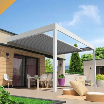 Pérgola bioclimática Siroco de Intersun - 4.5x4.109m, Blanco, Lamas retráctiles Pérgola bioclimática Siroco de Intersun - 4.5x4.109m, Blanco, Lamas retráctiles