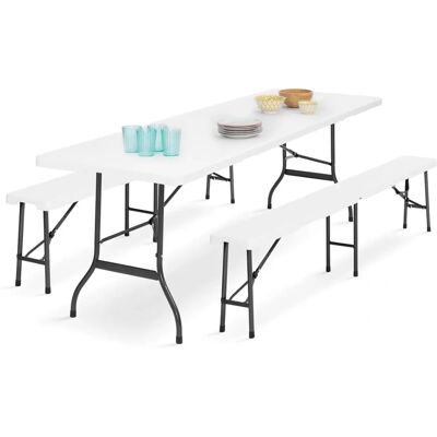 Idmarket Tavolo Pieghevole Portatile e 2 Panche - 180cm - Interno/Esterno Idmarket Tavolo Pieghevole Portatile e 2 Panche - 180cm - Interno/Esterno