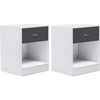 Idmarket - Comodini Olga, Legno Bianco, Cassetto Grigio - Comodini Idmarket - Comodini Olga, Legno Bianco, Cassetto Grigio - Comodini