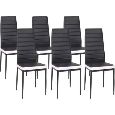 Idmarket - Modernes Set aus 6 schwarzen/weißen gestreiften Esszimmerstühlen Idmarket - Modernes Set aus 6 schwarzen/weißen gestreiften Esszimmerstühlen