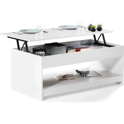 IDMARKET Tavolino in legno bianco con piano sollevabile IDMARKET Tavolino in legno bianco con piano sollevabile