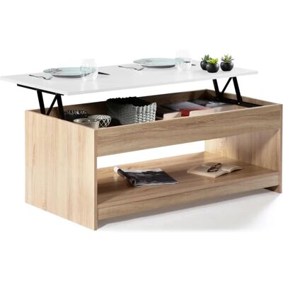 Idmarket - Tavolino con piano sollevabile bianco effetto legno - Moderno & resistente Idmarket - Tavolino con piano sollevabile bianco effetto legno - Moderno & resistente