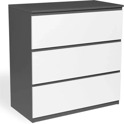 IDMARKET - Comò Tomic a 3 cassetti bianco e grigio IDMARKET - Comò Tomic a 3 cassetti bianco e grigio