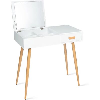 Idmarket - Miroir de Maquillage Pliable Scandinave avec Rangement - Coiffeuse Idmarket - Miroir de Maquillage Pliable Scandinave avec Rangement - Coiffeuse