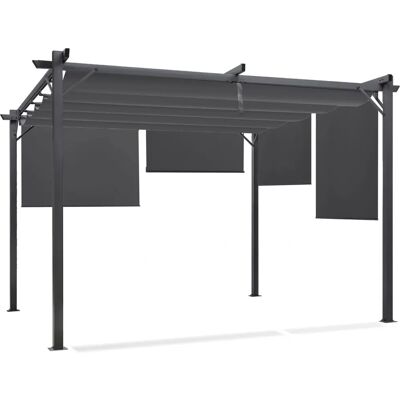 IDMarket Pérgola de jardín - Techo retráctil y toldos laterales - 4x3m IDMarket Pérgola de jardín - Techo retráctil y toldos laterales - 4x3m