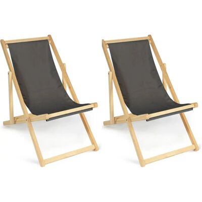 IDMARKET Chaises Longues Pliantes en Bois - Naturel & Anthracite - Extérieur IDMARKET Chaises Longues Pliantes en Bois - Naturel & Anthracite - Extérieur