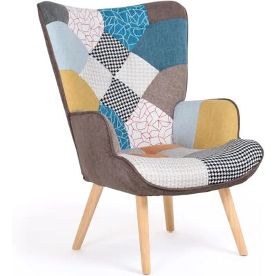 IDMARKET Sillón Ivar - Estilo escandinavo patchwork multicolor IDMARKET Sillón Ivar - Estilo escandinavo patchwork multicolor
