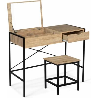 Idmarket Luis Espejo Plegable Industrial con Taburete - Tocador Idmarket Luis Espejo Plegable Industrial con Taburete - Tocador
