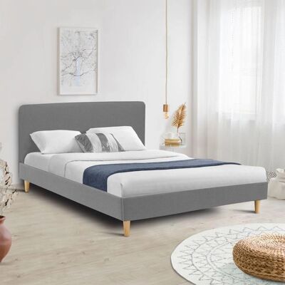 IDMARKET Bett - Balta 160x200cm Gepolstertes Leinenkopfhaupt Skandinavisches Design IDMARKET Bett - Balta 160x200cm Gepolstertes Leinenkopfhaupt Skandinavisches Design