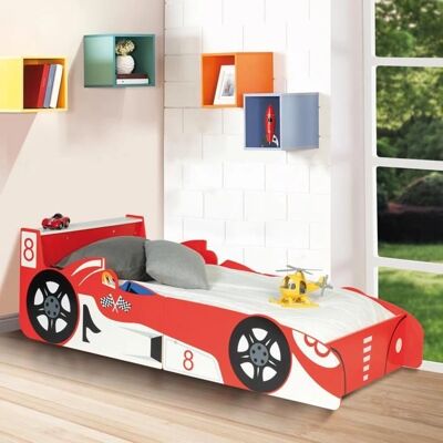 Letto per bambini Idmarket Formula 1 Rosso - Design di Corsa, Basso, Ventilato, 70x140cm Letto per bambini Idmarket Formula 1 Rosso - Design di Corsa, Basso, Ventilato, 70x140cm