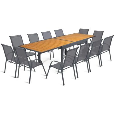 IDMARKET Gartentisch-Set - Ausziehbarer Tisch 135-270 cm, 12 Stühle, Dunkelgrau IDMARKET Gartentisch-Set - Ausziehbarer Tisch 135-270 cm, 12 Stühle, Dunkelgrau