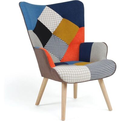 Idmarket Ivar Sillón escandinavo en tejido patchwork multicolor - Muebles para salón Idmarket Ivar Sillón escandinavo en tejido patchwork multicolor - Muebles para salón