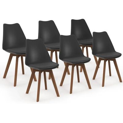 Idmarket - Ensemble de 6 chaises scandinaves noires avec pieds en bois foncé Idmarket - Ensemble de 6 chaises scandinaves noires avec pieds en bois foncé