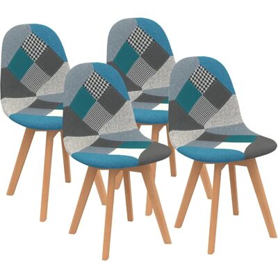 Idmarket - Skandinavische 4er Esstischstühle mit Patchwork Idmarket - Skandinavische 4er Esstischstühle mit Patchwork