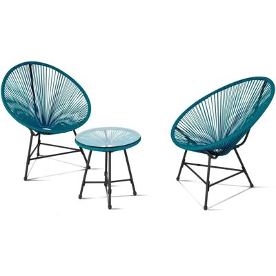 IDMARKET IZ-MIR Garteneinrichtung - Tisch & 2 Ei-Sessel - Blau Pato IDMARKET IZ-MIR Garteneinrichtung - Tisch & 2 Ei-Sessel - Blau Pato