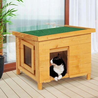Casetta in legno per gatti IDMarket con porta a rampa - Esterno Casetta in legno per gatti IDMarket con porta a rampa - Esterno