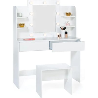 Idmarket Zelia Tavolo da Toeletta Bianco con 4 Mensole e Specchio LED Idmarket Zelia Tavolo da Toeletta Bianco con 4 Mensole e Specchio LED
