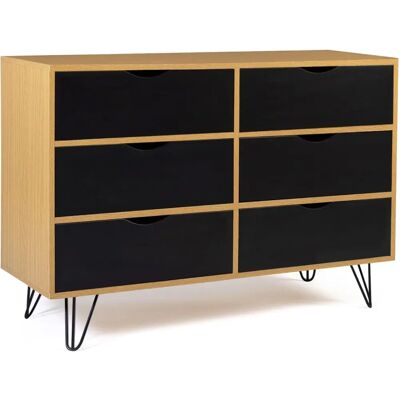 Idmarket - Commode vintage Noemi - 6 tiroirs - 110cm - Pieds en bois - Noir & bois - Meuble de rangement - Publicité Idmarket - Commode vintage Noemi - 6 tiroirs - 110cm - Pieds en bois - Noir & bois - Meuble de rangement - Publicité