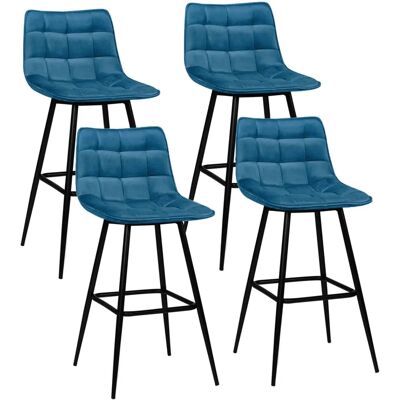 Idmarket Mady Taburetes Alto Azul Terciopelo - Pack de 4 Idmarket Mady Taburetes Alto Azul Terciopelo - Pack de 4