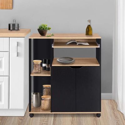 Chariot de cuisine IDMARKET COSI - Noir et bois de hêtre - Gain de place Chariot de cuisine IDMARKET COSI - Noir et bois de hêtre - Gain de place