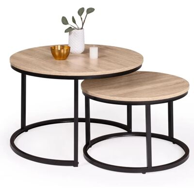 IDMARKET Satz aus 2 Detroit Rund-Industrie-Couchtische IDMARKET Satz aus 2 Detroit Rund-Industrie-Couchtische
