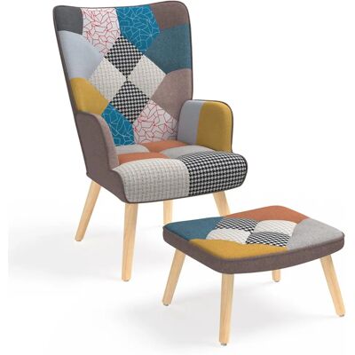 IDMARKET Fauteuil Ivar - Tissu patchwork multicolore - Style scandinave IDMARKET Fauteuil Ivar - Tissu patchwork multicolore - Style scandinave